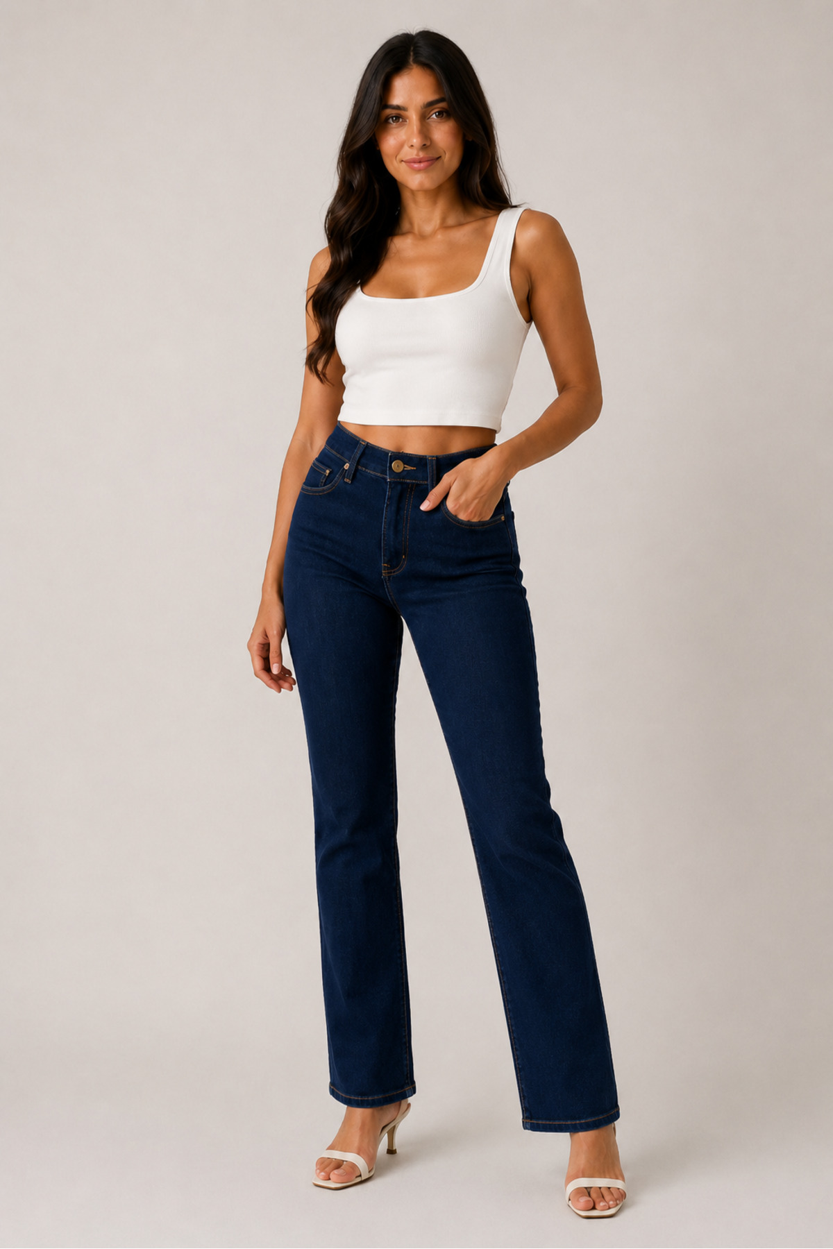 Kadın Boru Paça Yüksek Bel Regular Fit Likralı Pantolon